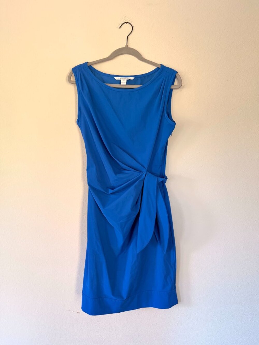Diane von Furstenberg Royal Blue Side Tie Ruched Sheath Dress Faux Wrap Size 10